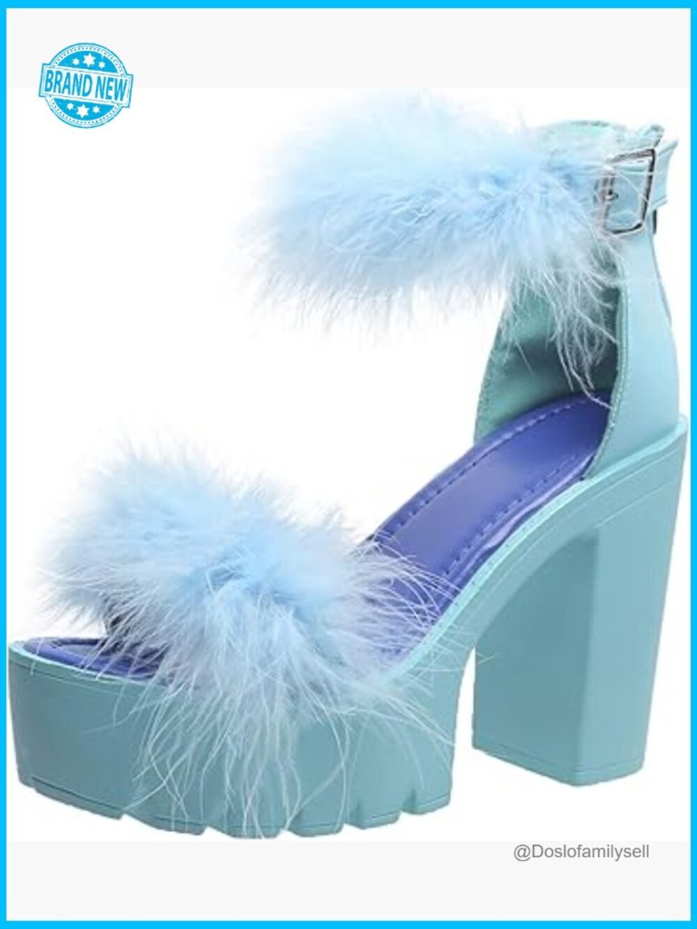 Faux Fur Chunky Heel Sandals Platform Open Toe Ankle Strap Wedding Heels